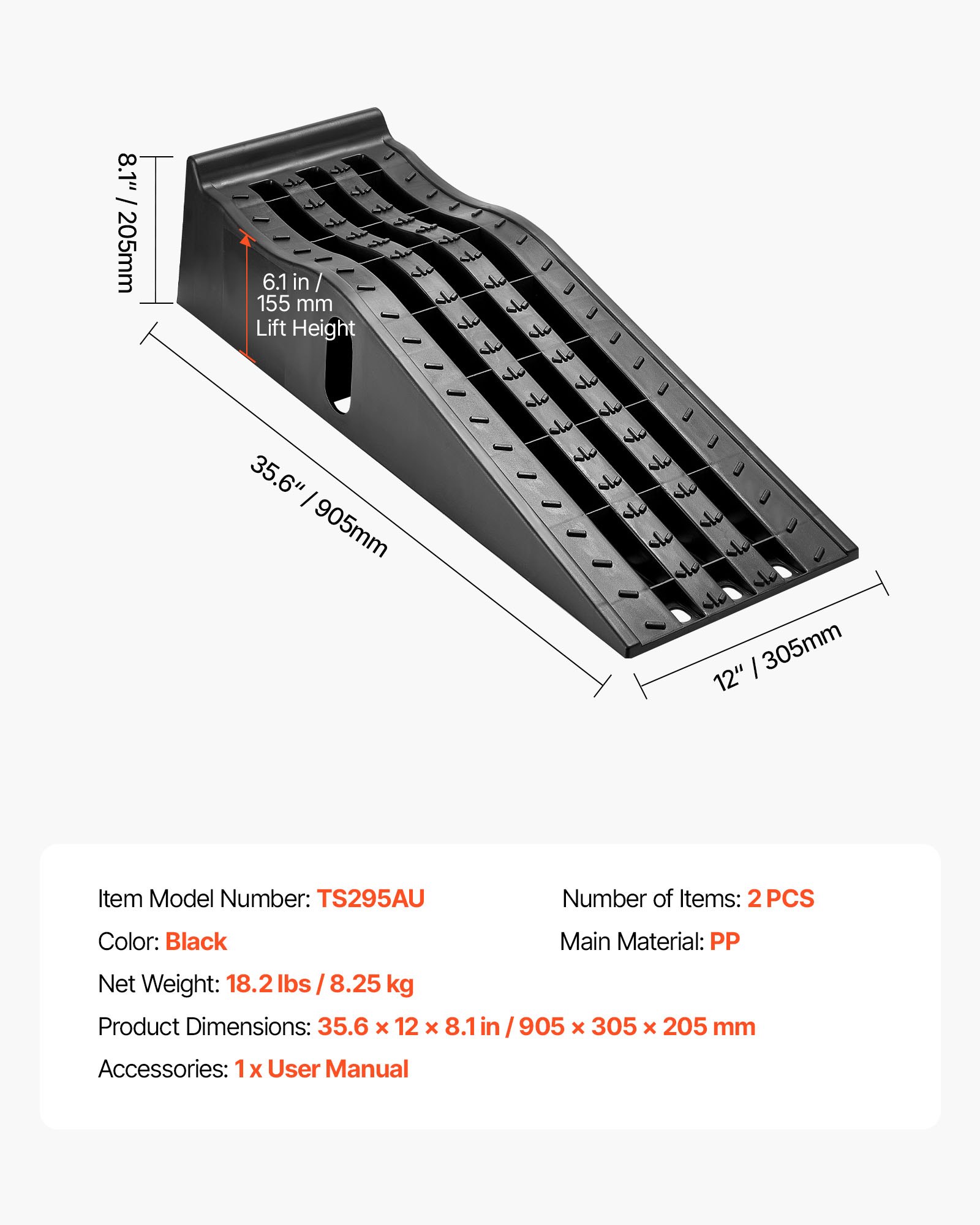 VEVOR Car Ramps, 2 PCS 5897 kg GVW Capacity, 155 mm Lift Height, Portable High Profile Car Service Ramps for Home Garage Maintenance and Oil Changes, Heavy Duty for Truck SUV Vehicle Repair, Black