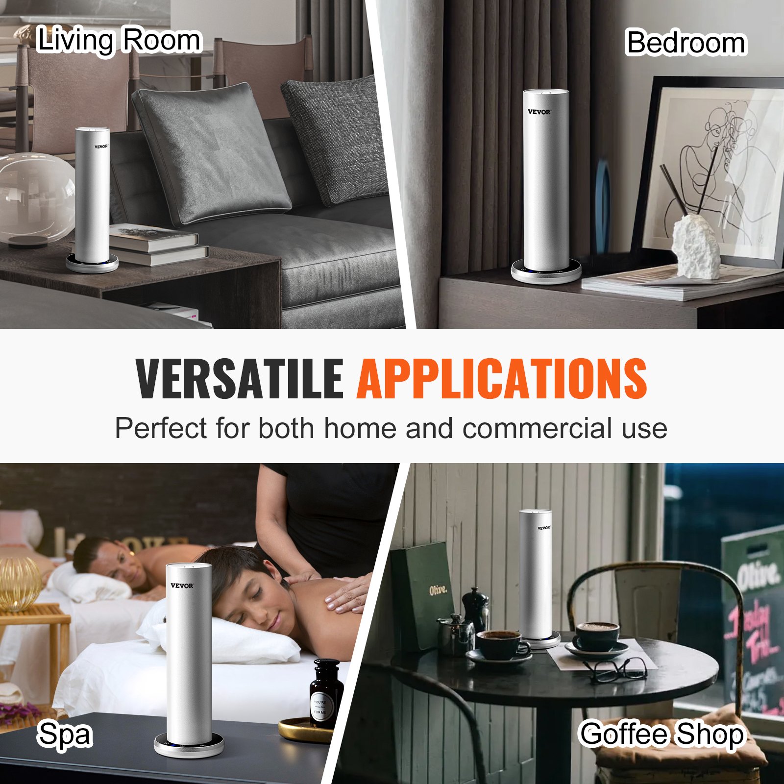 Dyfuzor powietrza VEVOR do domu, 120 ml, inteligentny dyfuzor chłodzącego powietrza Bluetooth, 93,4 m², bezwodny dyfuzor olejków eterycznych, urządzenie do aromaterapii stojące na podłodze do spa, jogi, domu, biura.