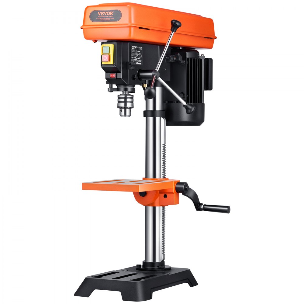 VEVOR Wiertarka stołowa 254 mm, silnik indukcyjny 550 W, wiertarka kolumnowa z regulowaną prędkością obrotową 550-2500 obr./min, stół roboczy pochylany w zakresie 0-45°, pozycjonowanie rentgenowskie, do drewna i metalu