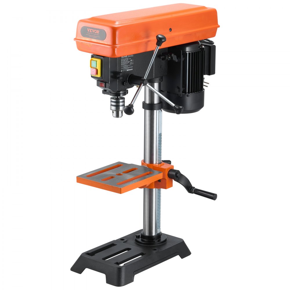 VEVOR Wiertarka stołowa 254 mm, silnik indukcyjny 550 W, wiertarka kolumnowa z regulowaną prędkością obrotową 550-2500 obr./min, stół roboczy pochylany w zakresie 0-45°, pozycjonowanie rentgenowskie, do drewna i metalu