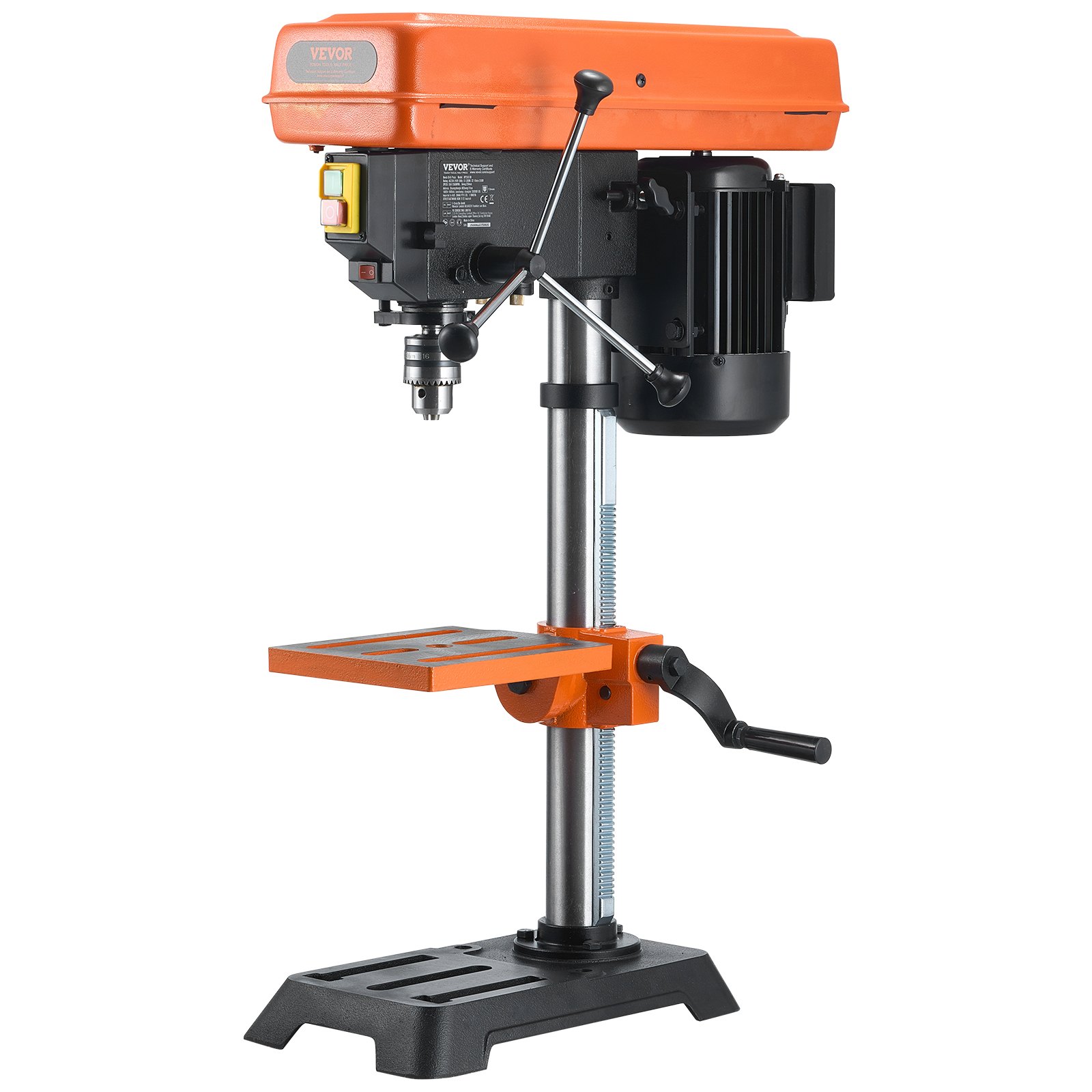VEVOR Wiertarka stołowa 254 mm, silnik indukcyjny 550 W, wiertarka kolumnowa z regulowaną prędkością obrotową 550-2500 obr./min, stół roboczy pochylany w zakresie 0-45°, pozycjonowanie rentgenowskie, do drewna i metalu