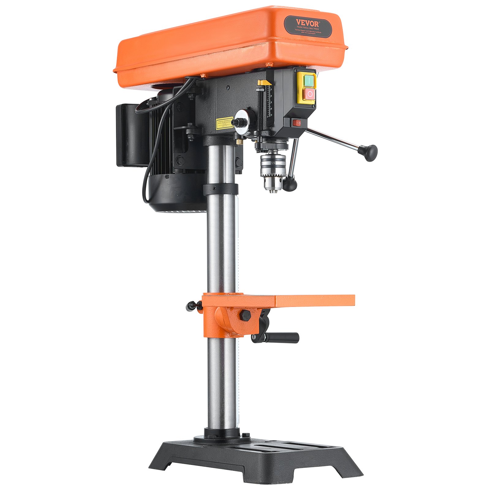 VEVOR Wiertarka stołowa 254 mm, silnik indukcyjny 550 W, wiertarka kolumnowa z regulowaną prędkością obrotową 550-2500 obr./min, stół roboczy pochylany w zakresie 0-45°, pozycjonowanie rentgenowskie, do drewna i metalu