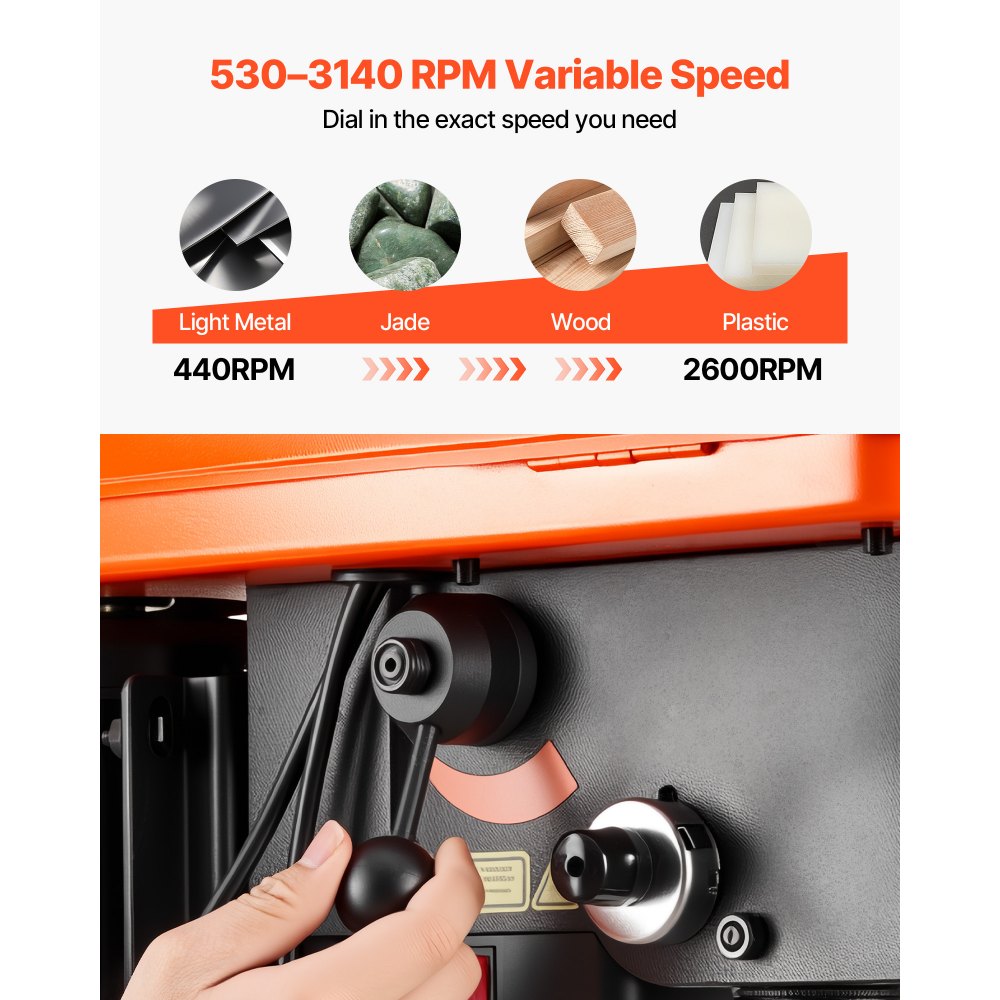 VEVOR 254 mm Benchtop Drill Press, 400W, Bench Drill Press, 440 to 2600 RPM Variable Speed, 0-45° Tilting Worktable, with Laser and LED Work Light, Tabletop Drilling Machine, for Woodworking, Metal