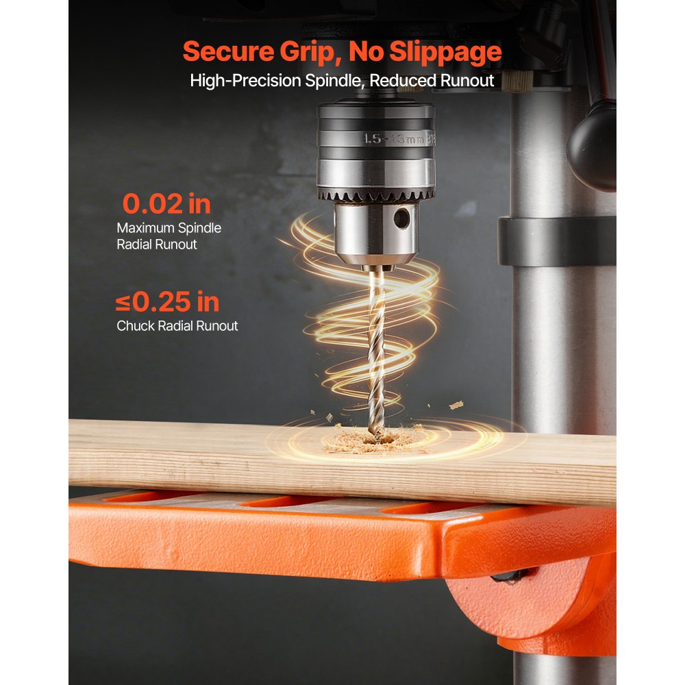 VEVOR 254 mm Benchtop Drill Press, 400W, Bench Drill Press, 440 to 2600 RPM Variable Speed, 0-45° Tilting Worktable, with Laser and LED Work Light, Tabletop Drilling Machine, for Woodworking, Metal