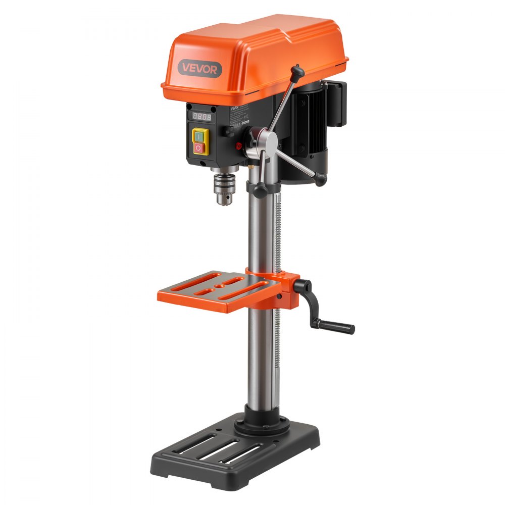 VEVOR 254 mm Benchtop Drill Press, 400W, Bench Drill Press, 440 to 2600 RPM Variable Speed, 0-45° Tilting Worktable, with Laser and LED Work Light, Tabletop Drilling Machine, for Woodworking, Metal