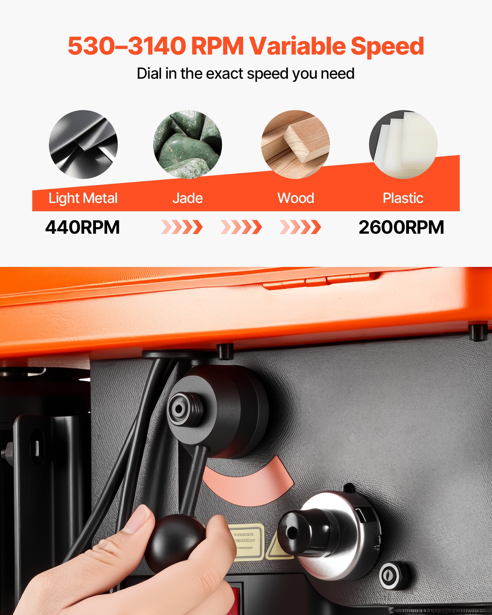 VEVOR 254 mm Benchtop Drill Press, 400W, Bench Drill Press, 440 to 2600 RPM Variable Speed, 0-45° Tilting Worktable, with Laser and LED Work Light, Tabletop Drilling Machine, for Woodworking, Metal