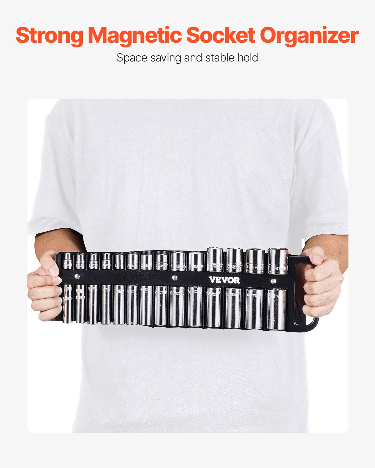 Zestaw organizerów na nasadki VEVOR, 3-częściowy zestaw organizerów na nasadki metryczne i SAE, uchwyt na nasadki 1/4 cala, 3/8 cala i 1/2 cala z uchwytem i podstawą magnetyczną, mieści do 76 nasadek