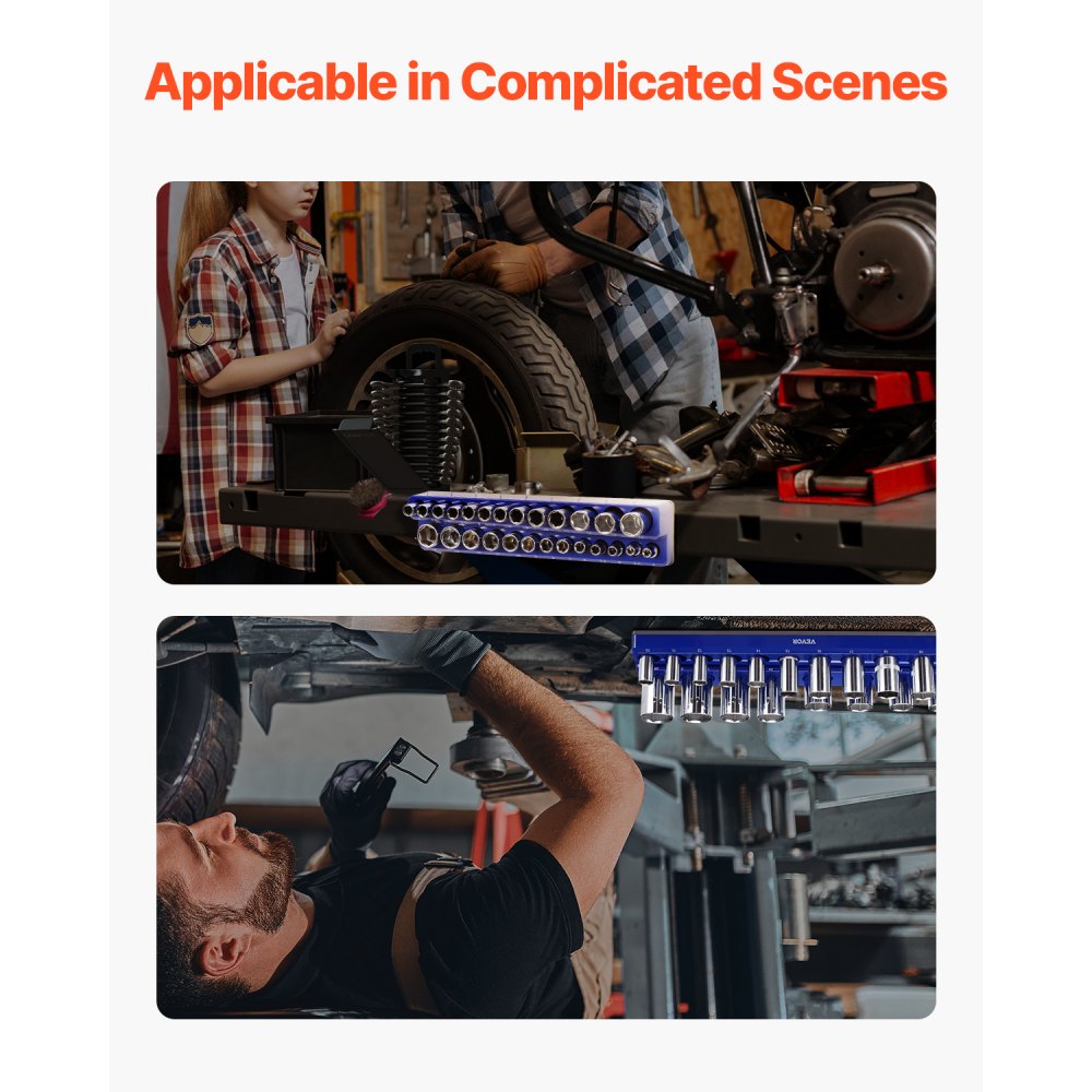 Zestaw organizerów na nasadki VEVOR, 3-częściowy uchwyt na nasadki, 1/4, 3/8 i 1/2 cala, mieści do 75 standardowych i głębokich nasadek, kolor niebieski (nasadki nie są dołączone)