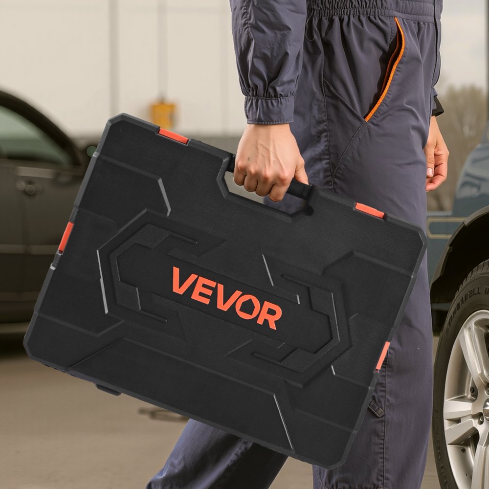 Zestaw kluczy nasadowych VEVOR 104-częściowy, napęd 9,5 mm, rozmiary metryczne od 6 do 24 mm, długie i standardowe, zestaw narzędzi mechanika z walizką, chromowana stal stopowa CR-V