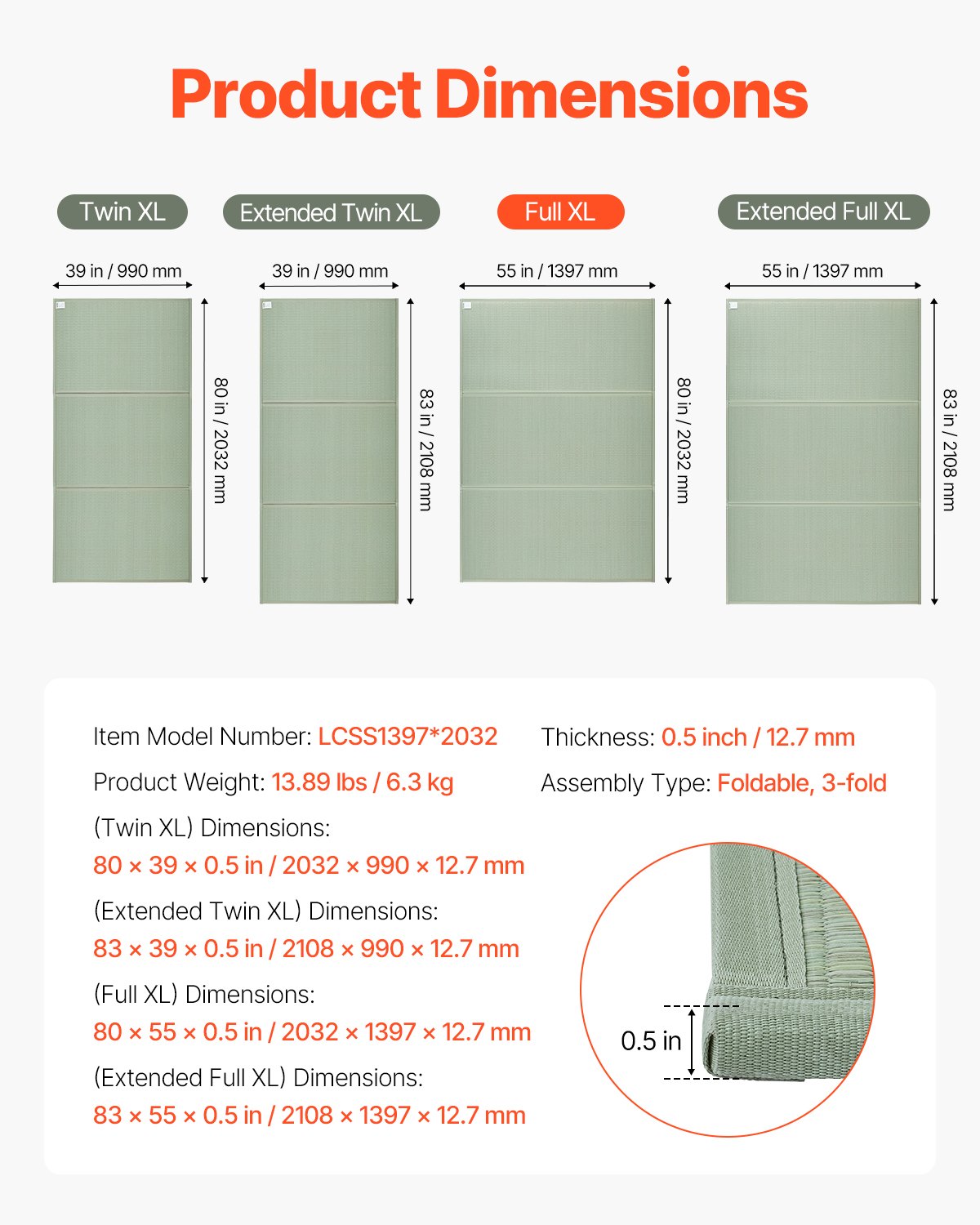 VEVOR Japońska mata tatami Składany japoński materac tatami 2032 x 1397 mm (naturalna trawa sitowa), materac podłogowy z antypoślizgowym spodem, materac futon do spania i medytacji