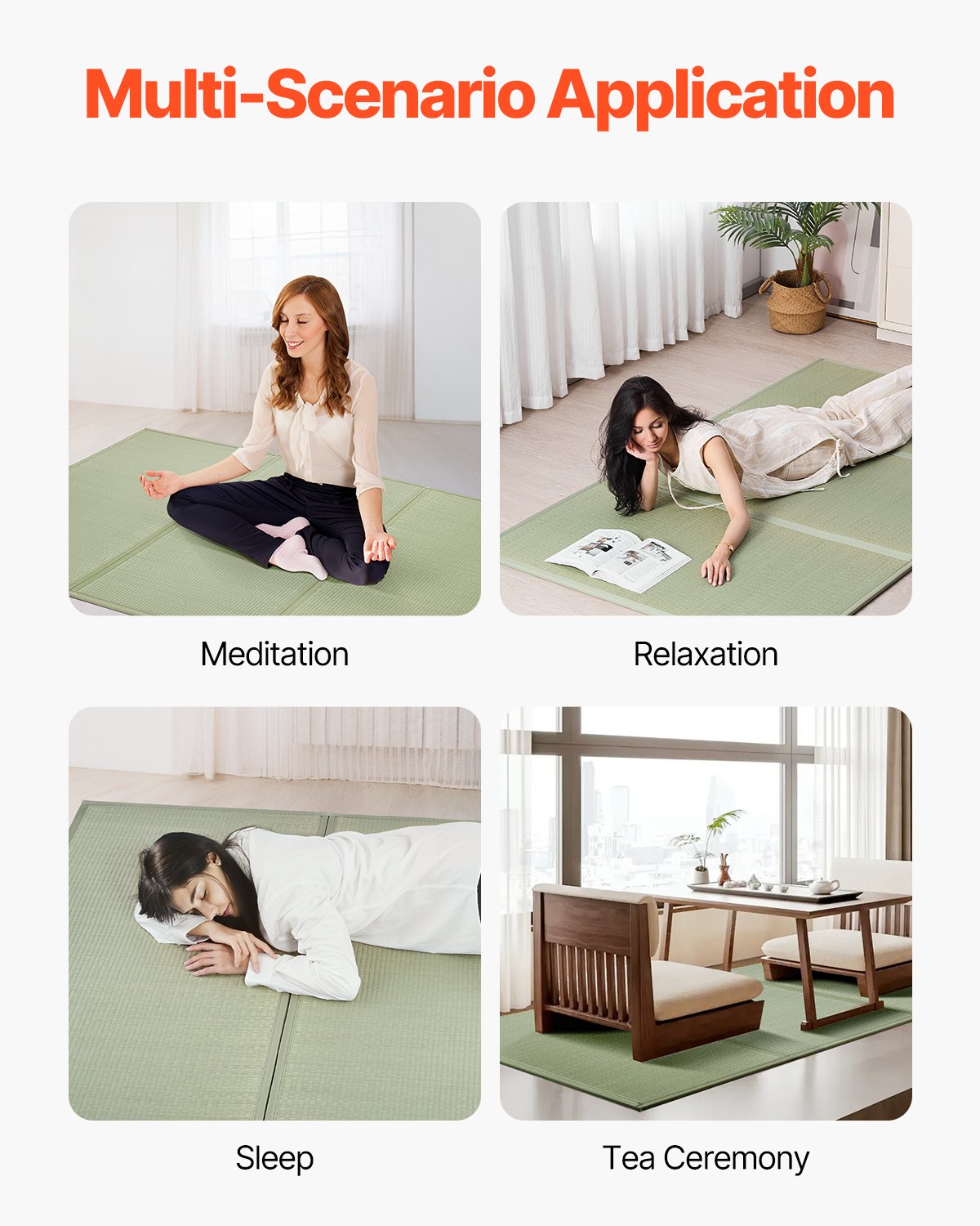 VEVOR Japońska mata tatami Składany japoński materac tatami 2032 x 1397 mm (naturalna trawa sitowa), materac podłogowy z antypoślizgowym spodem, materac futon do spania i medytacji