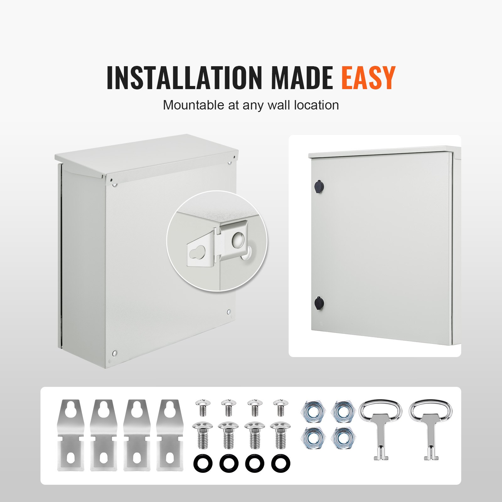 VEVOR electrical enclosure, 600x600x200 mm, NEMA 4 outdoor enclosure, IP66 waterproof and dustproof, carbon steel, hinged junction box for indoor and outdoor use, with rain cover