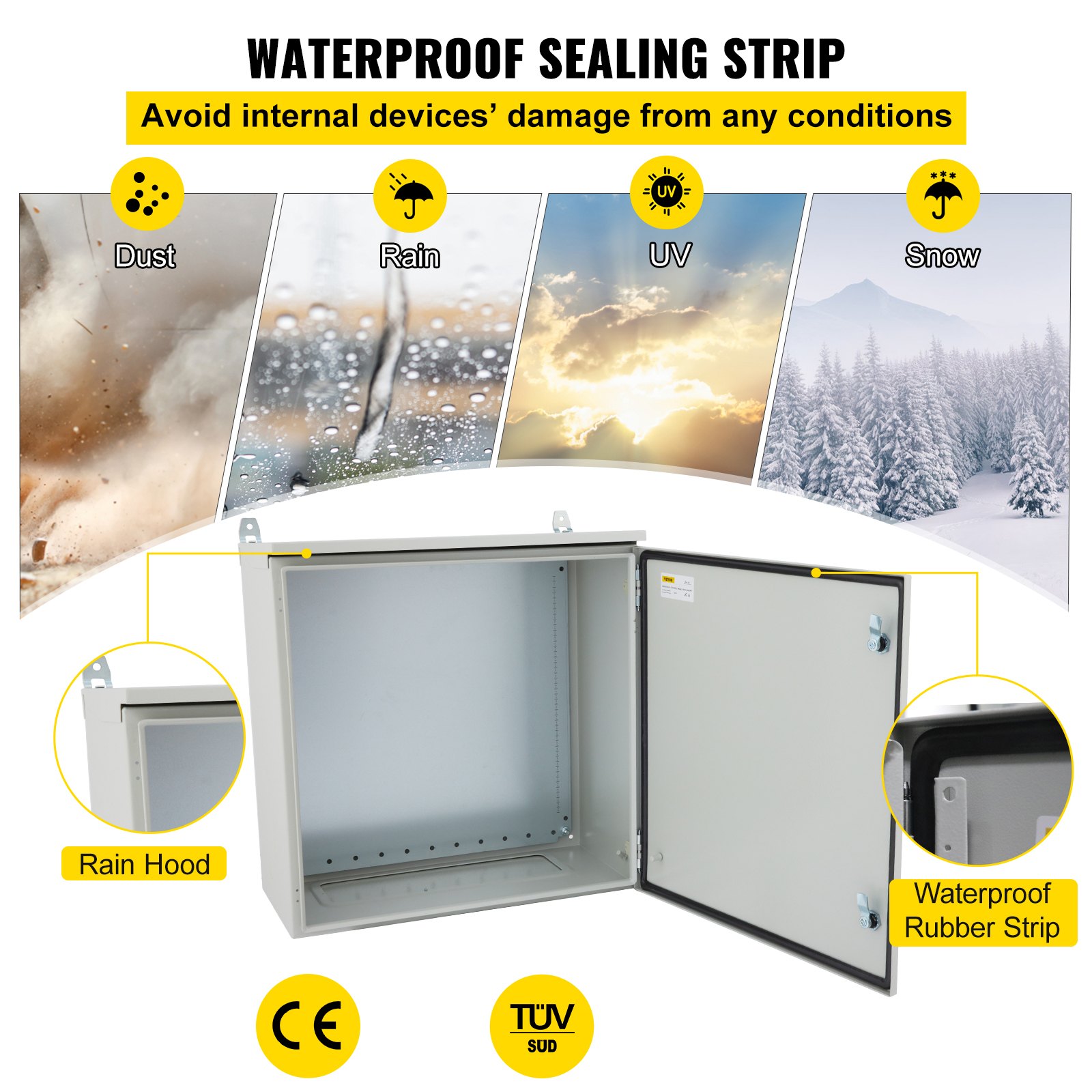 Obudowa elektryczna VEVOR, 70 x 50 x 20 cm, obudowa zewnętrzna NEMA 4, wodoodporna i pyłoszczelna IP65 Skrzynka przyłączeniowa ze stali węglowej walcowanej na zimno z zawiasami do użytku na zewnątrz i wewnątrz