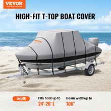 Pokrowiec na łódź VEVOR T-Top, wodoodporny pokrowiec na łódź T-Top z przyczepą, 600D PU Oxford z wiatroszczelną klamrą, do łodzi z konsolą środkową i dachem T-Top