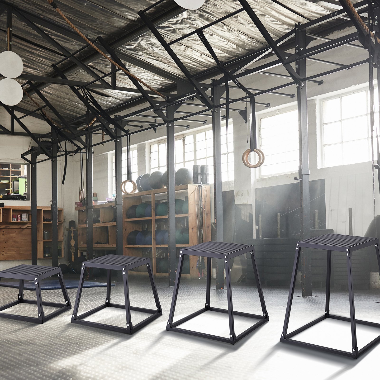 VEVOR 4-częściowe skrzynie do skoków plyometrycznych, 305/458/609/762 mm, czarne, antypoślizgowe skrzynie do ćwiczeń fitness, do domowego treningu fitness, treningu siłowego i skoków