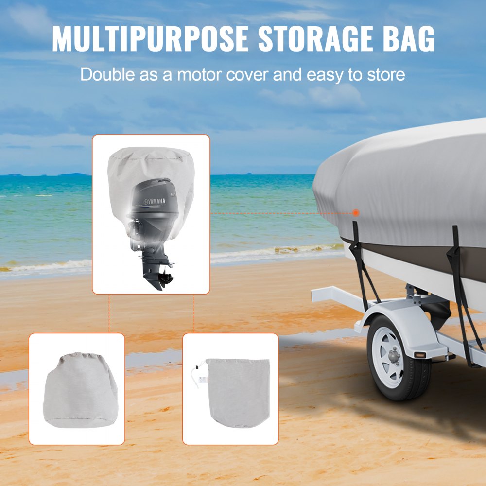 VEVOR Boat Cover, 5180-5790 mm Trailerable Waterproof Boat Cover, 600D Marine Grade PU Oxford, with Motor Cover and Buckle Straps, for V-Hull, Tri-Hull, Fish Ski Boat, Runabout, Bass Boat, Grey