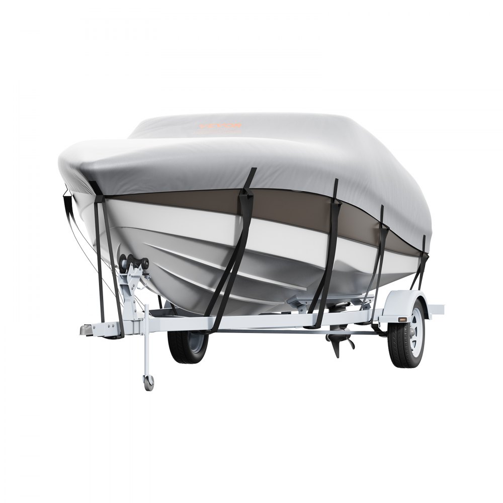 VEVOR Boat Cover, 5180-5790 mm Trailerable Waterproof Boat Cover, 600D Marine Grade PU Oxford, with Motor Cover and Buckle Straps, for V-Hull, Tri-Hull, Fish Ski Boat, Runabout, Bass Boat, Grey
