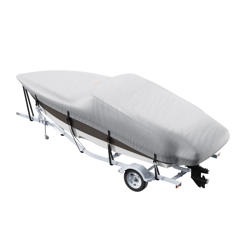 VEVOR Boat Cover, 5180-5790 mm Trailerable Waterproof Boat Cover, 600D Marine Grade PU Oxford, with Motor Cover and Buckle Straps, for V-Hull, Tri-Hull, Fish Ski Boat, Runabout, Bass Boat, Grey
