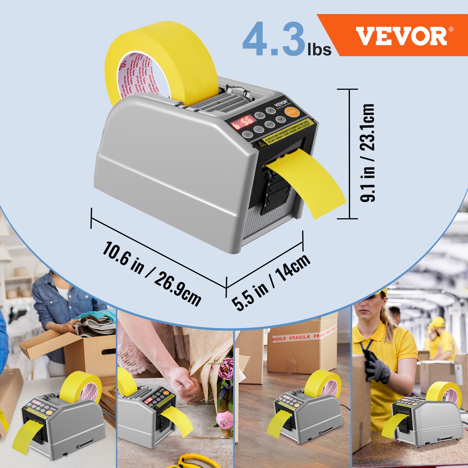 Automatyczny dozownik taśmy VEVOR, elektryczna obcinarka taśmy, maszyna pakująca, maszyna do cięcia taśmy, szerokość taśmy 6-60 mm