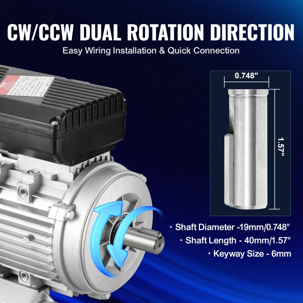 Silnik elektryczny VEVOR 0,55 kW 1400 obr./min, prąd przemienny 220–240 V, 4,5 A, rama 80 B3, silnik sprężarki powietrza jednofazowy, wał wielowypustowy 19 mm, obroty do przodu/do tyłu do maszyn rolniczych i sprzętu ogólnego
