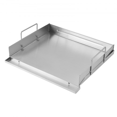 Płyta grillowa VEVOR Plancha 457 x 406 x 90 mm wykonana ze stali nierdzewnej z podwójnym uchwytem, ​​do kuchenek gazowych i grilli, zdejmowane panele boczne zapewniające otwartą powierzchnię grillowania (455 x 365 mm), z osłoną przeciwbryzgową do użytku na kempingu i pikniku