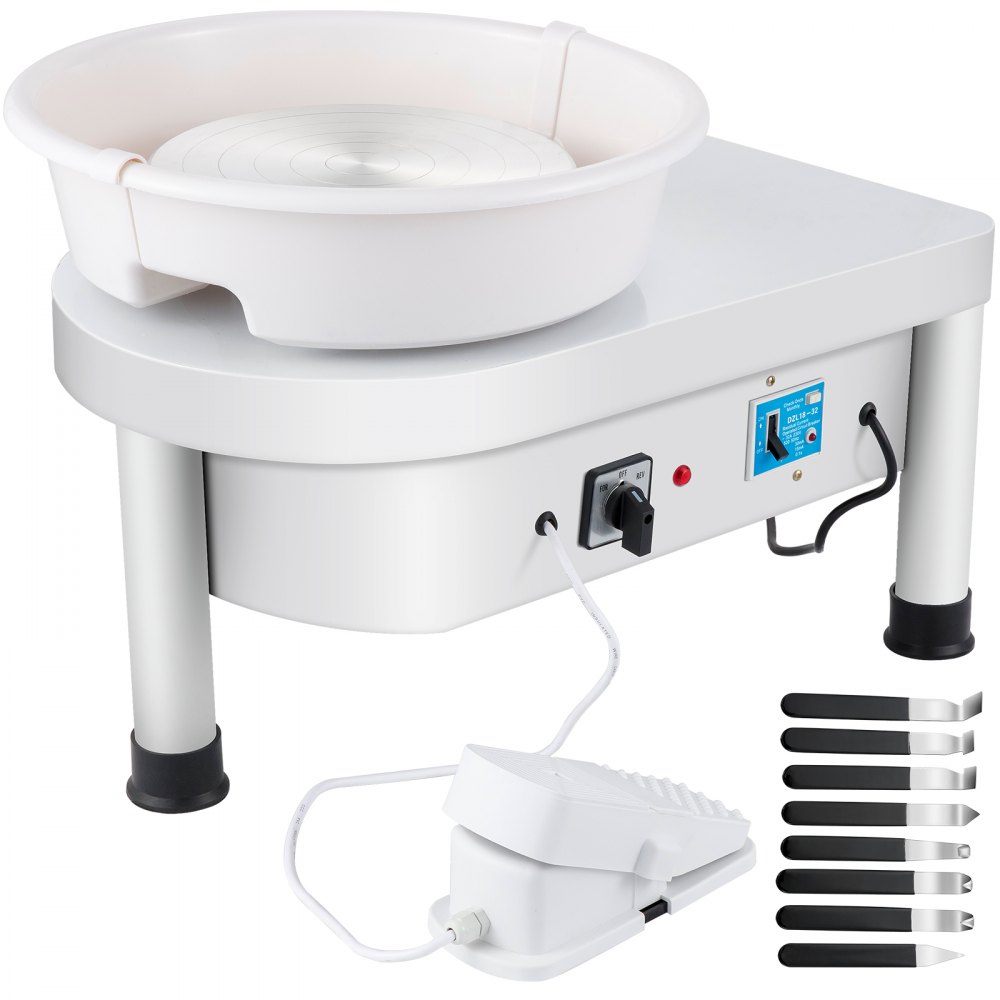 VEVOR Ceramic Wheel Machine 280W Electric Pottery 25cm Ceramic Wheel Machine 220V Wheel Machine DIY Adjustable Feet with Sculpting Set Electric Pottery Wheel Machine with Foot Pedal and Sink