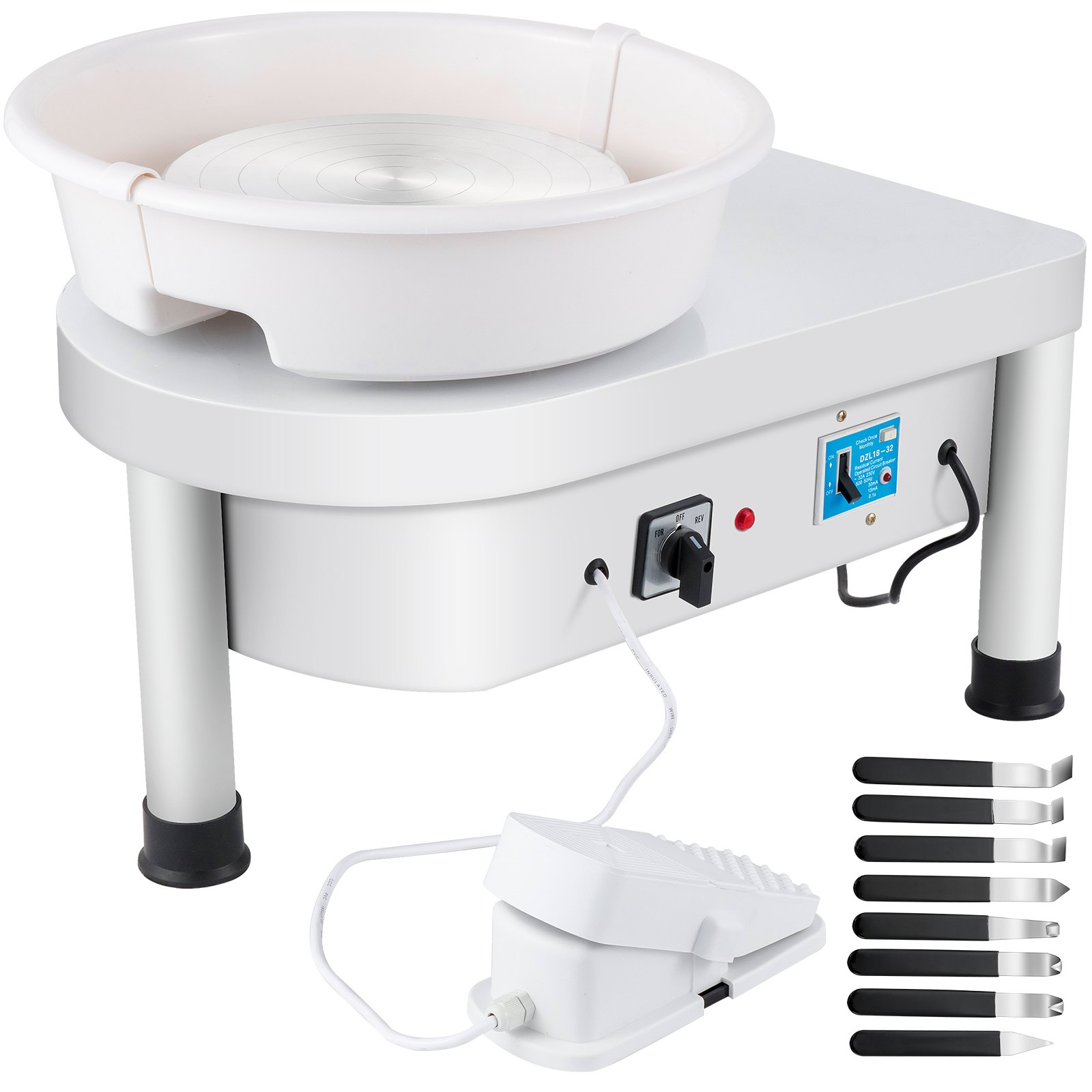 VEVOR Ceramic Wheel Machine 280W Electric Pottery 25cm Ceramic Wheel Machine 220V Wheel Machine DIY Adjustable Feet with Sculpting Set Electric Pottery Wheel Machine with Foot Pedal and Sink