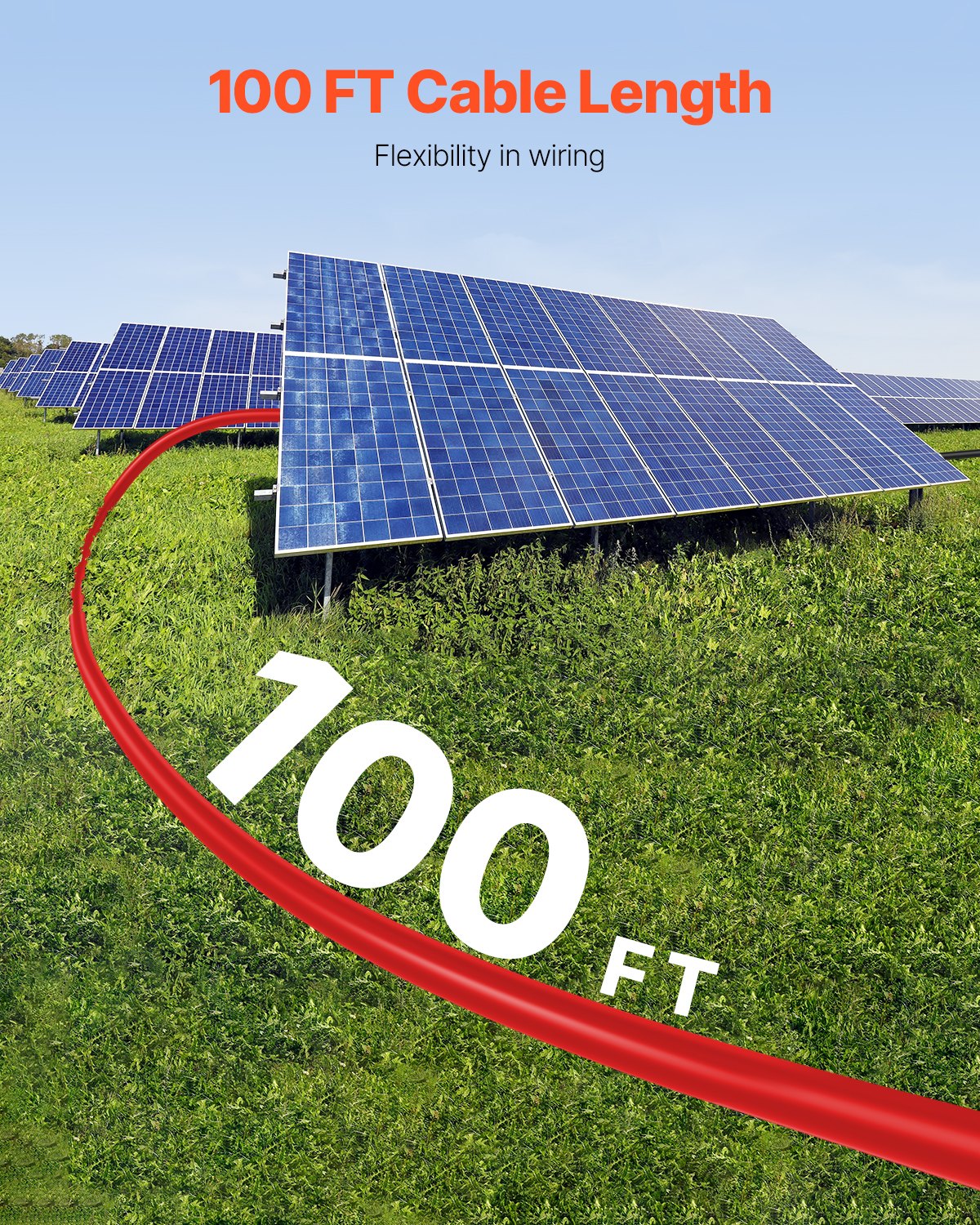 VEVOR 30,48m Kabel solarny Przedłużacz do paneli słonecznych 6mm²/10AWG IP67 Kabel PV czerwony