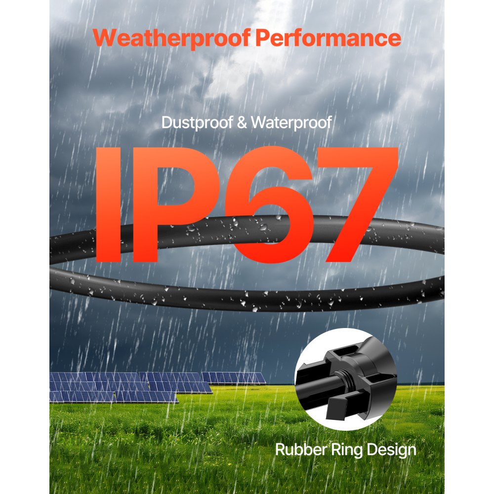 VEVOR 2x Przewód przedłużający do kabla solarnego Złącza żeńskie/męskie 10AWG/6 mm² 6,1 m