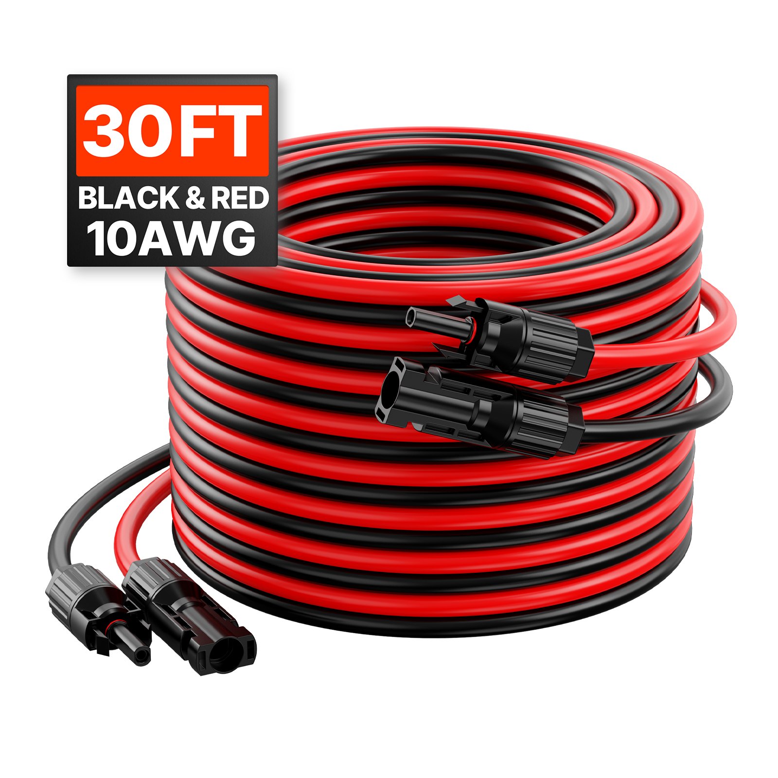 VEVOR 2x Przewód przedłużający do kabla solarnego ze złączami żeńskimi/męskimi 6mm²/10AWG 9,14 m