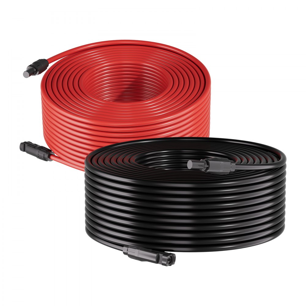 Przedłużacz kabla solarnego VEVOR 19,9 m czarny i 19,9 m czerwony, 10 AWG, przedłużacz kabla solarnego ze złączami MC4, wodoodporny kabel miedziany cynowany IP67, kabel solarny do systemów fotowoltaicznych