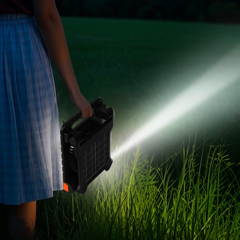 VEVOR 10000 mAh wentylator solarny kempingowy z latarką LED, wentylator 17 cm, bezprzewodowy, ze składanym panelem słonecznym 4 W, 4 prędkości, timer i cichy, zasilany bateryjnie przez USB, do biwakowania, na plac budowy, do biura, na biurko