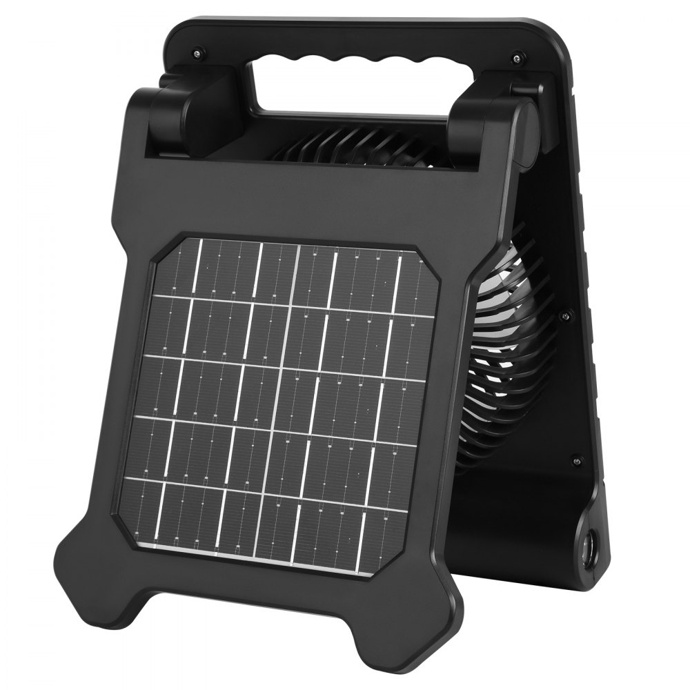 VEVOR 10000 mAh wentylator solarny kempingowy z latarką LED, wentylator 17 cm, bezprzewodowy, ze składanym panelem słonecznym 4 W, 4 prędkości, timer i cichy, zasilany bateryjnie przez USB, do biwakowania, na plac budowy, do biura, na biurko