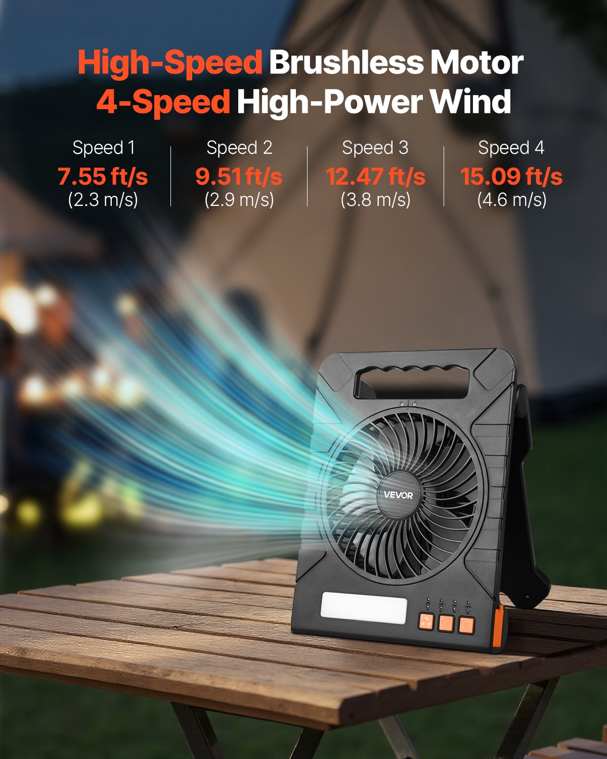 VEVOR 10000mAh Rechargeable Solar Fan with LED Lantern, 18 cm Portable Fan Cordless with 4W Foldable Solar Panel, 4-Speed & Timer & Quiet, USB Battery Powered for Camping Tent Worksite Office Desk