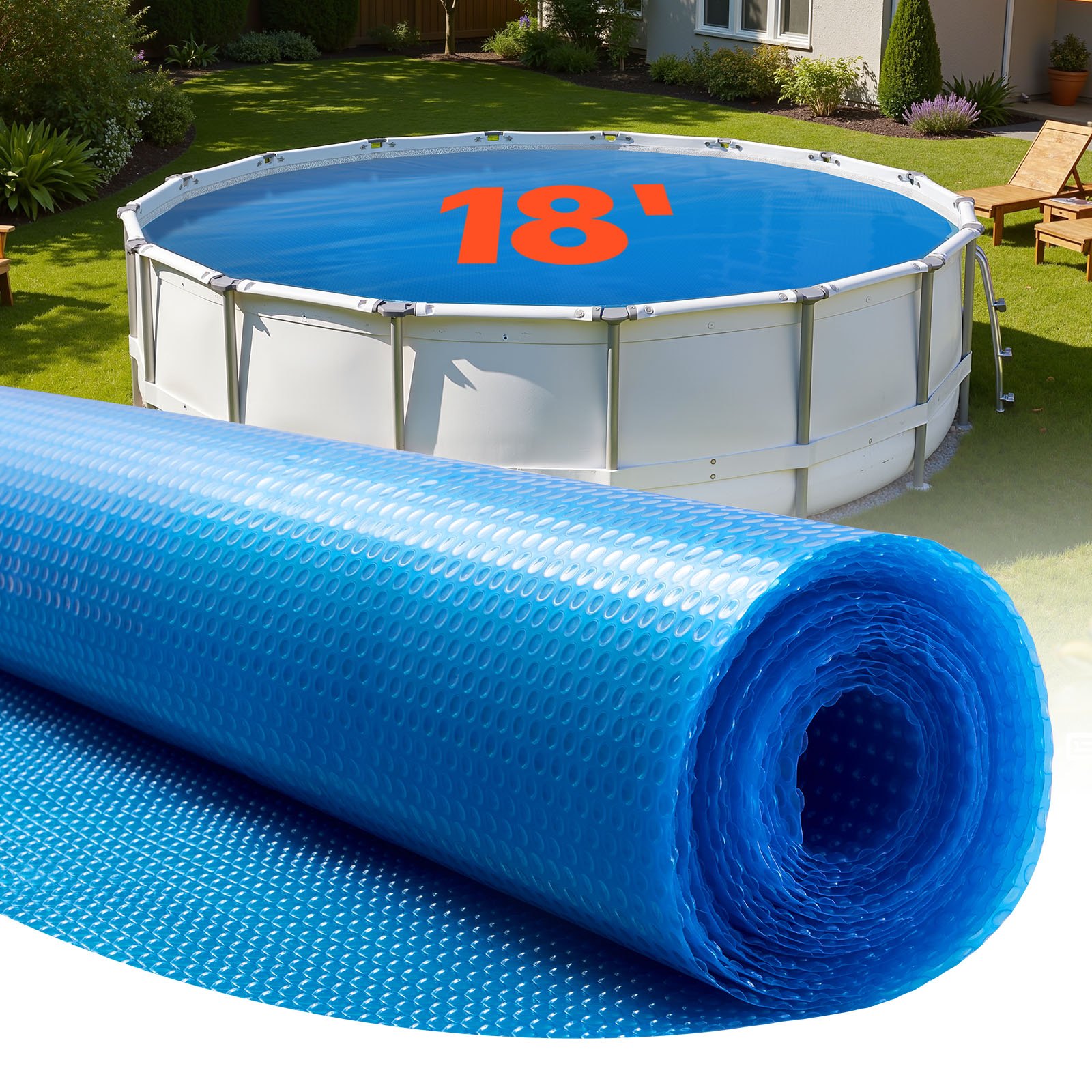 Pokrywa solarna basenowa VEVOR, okrągła, ø5486 mm, folia solarna, 0,3 mm, osłona solarna basenowa z poduszką powietrzną i materiałem polietylenowym, pochłanianie ciepła w ciągu dnia, magazynowanie ciepła w nocy, pokrycia solarne, kolor niebieski