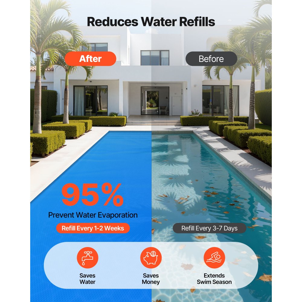Pokrywa solarna na basen VEVOR, 10972 x 4876 mm, Pokrywa solarna, Pokrywa solarna o grubości 0,3 mm z poduszką powietrzną i materiałem polietylenowym, Absorpcja ciepła w ciągu dnia, Magazynowanie ciepła w nocy, Pokrywy solarne, Pokrywa solarna, Niebieski