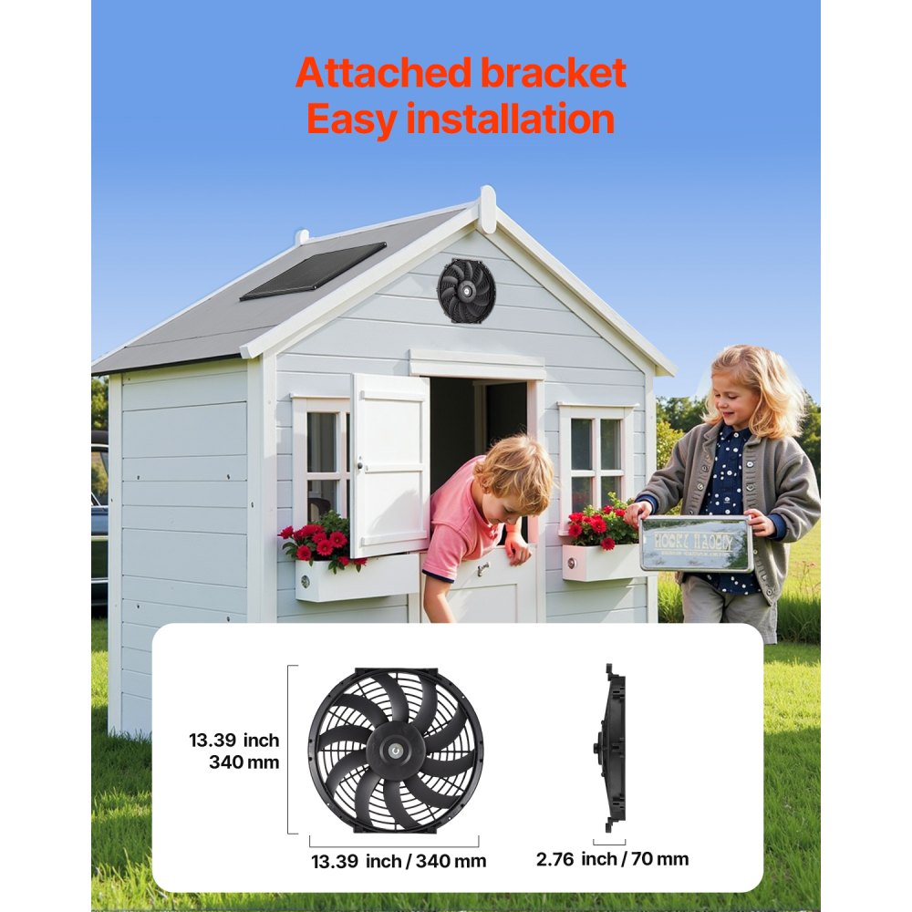 VEVOR Solar Fan, Ventilation, Fan, Φ340x70 mm, Attic Exhaust Fan with Adjustable Thermostat, External Grille, 1300 CFM Airflow Capacity, for Gables, Roofs, Garages, Workshops