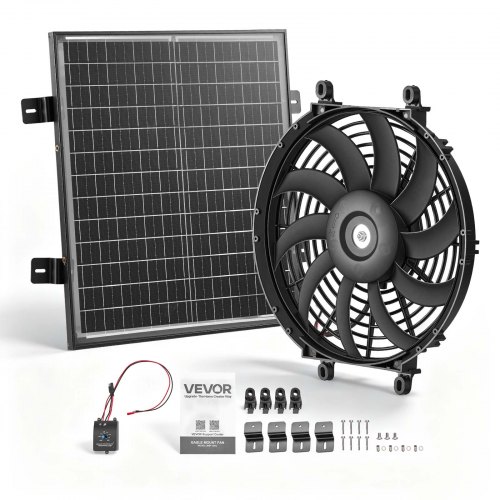 Wentylator szczytowy VEVOR 30,5 cm, wentylator strychowy zasilany energią słoneczną, 2208,7 m³/h, czarny, 3 w 1, wentylacja, chłodzenie i osuszanie, do strychów, szklarni i warsztatów, obudowa PP, z termostatem i panelem słonecznym 50 W