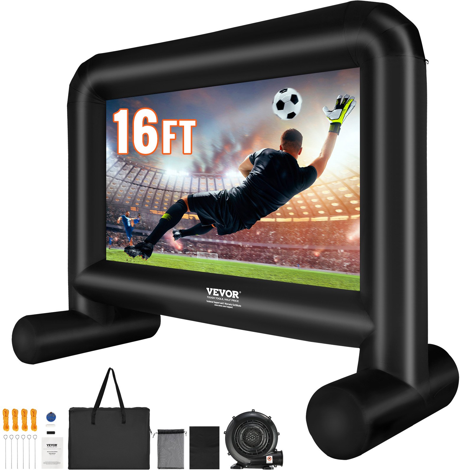 VEVOR Inflatable Projection Projector Screen made of PVC 254 cm 1080P, 4K, 3D, HDR Outdoor Indoor Portable Projector Screen Movie Screen 16:9 for Home Cinema, Garden, Camping, Leisure Events etc.