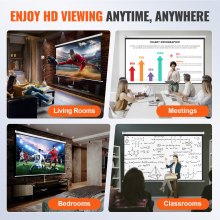 Ekran projekcyjny VEVOR 254 cm HD 4K Zewnętrzny, ręczny ekran projektora Szybko składany przenośny ekran filmowy 16:9 do kina domowego, kempingów i imprez rekreacyjnych Czarny