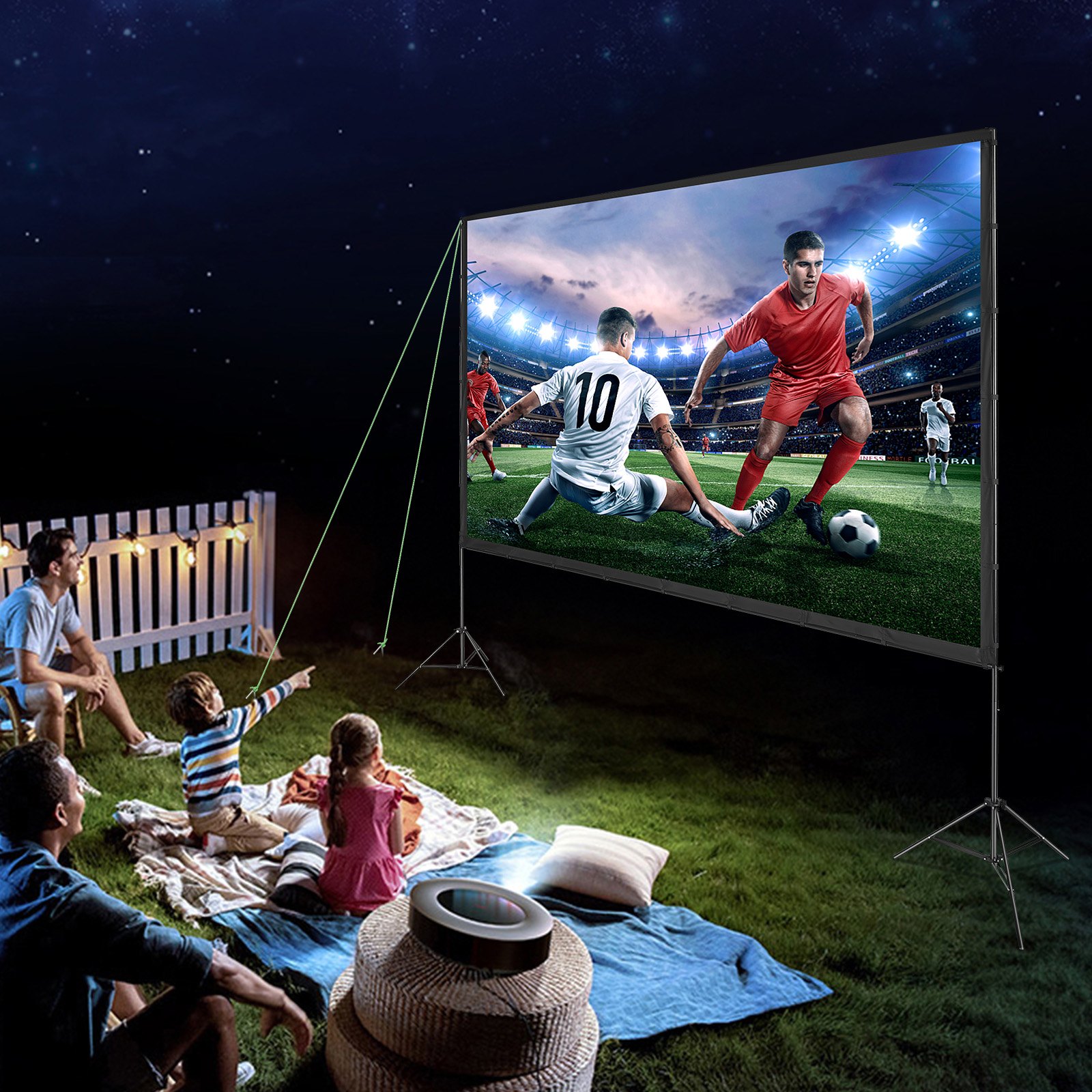 VEVOR Projection Projector Screen with Stand, 150 Inch HD 4K Outdoor Indoor Projector Screen, Quickly Foldable Portable Movie Screen 16:9 for Home Theater, Camping and Leisure Events, Black