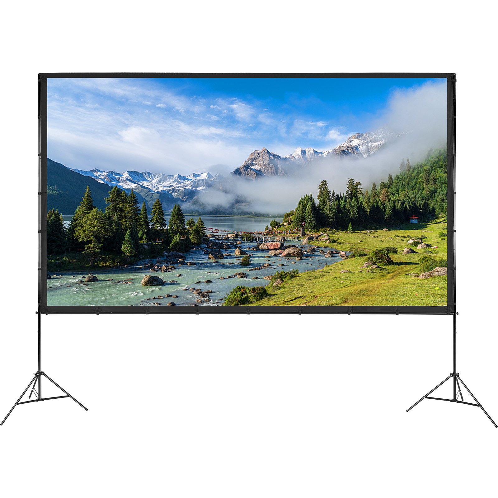 VEVOR Projection Projector Screen with Stand, 150 Inch HD 4K Outdoor Indoor Projector Screen, Quickly Foldable Portable Movie Screen 16:9 for Home Theater, Camping and Leisure Events, Black