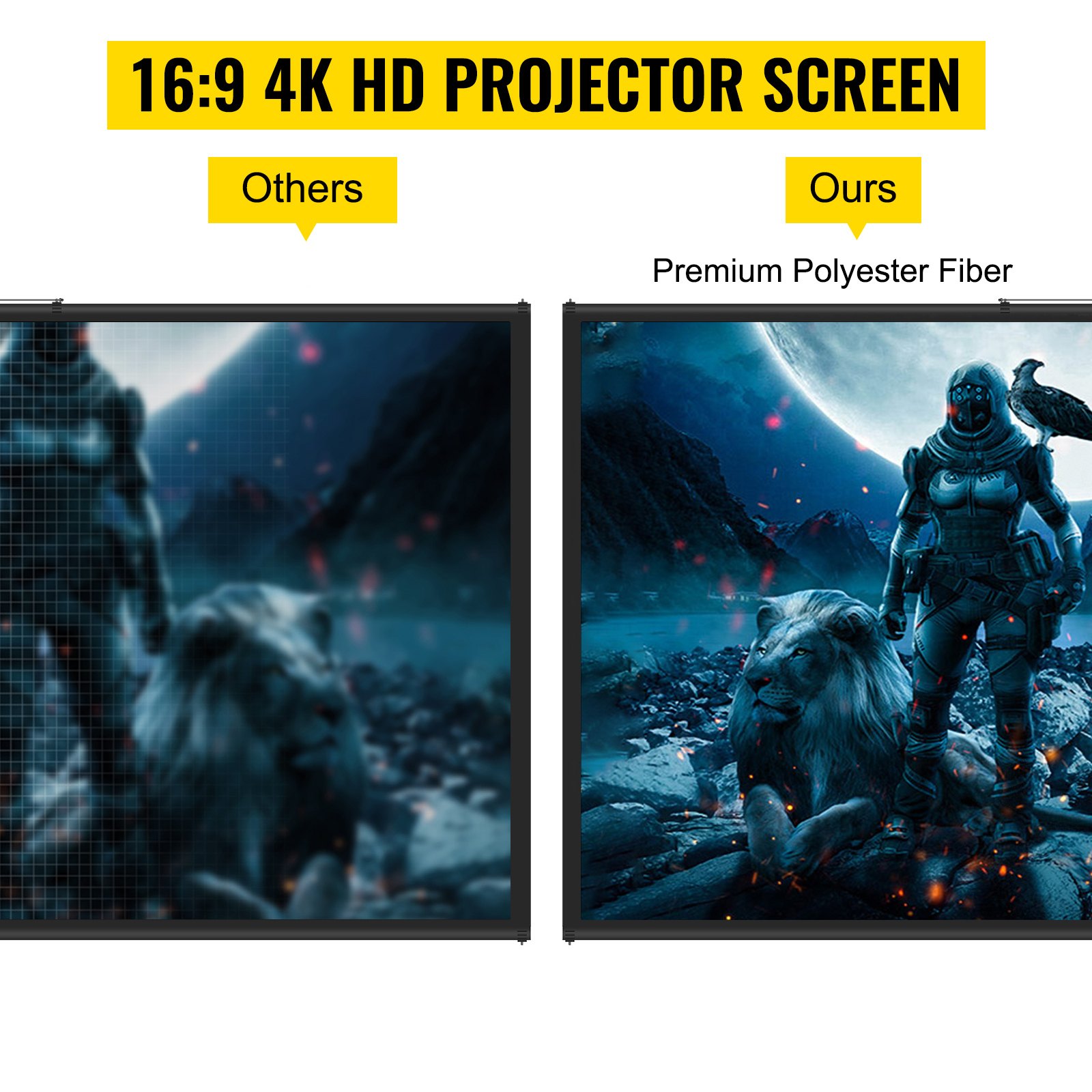 Ekran projekcyjny VEVOR 16:9, 4K HD, statyw, powierzchnia projekcyjna, 200 x 113 cm, ściana prezentacyjna, kąt widzenia 160 stopni, ekran o regulowanej wysokości 200-250 cm, idealny do kina domowego, sal konferencyjnych, wesel