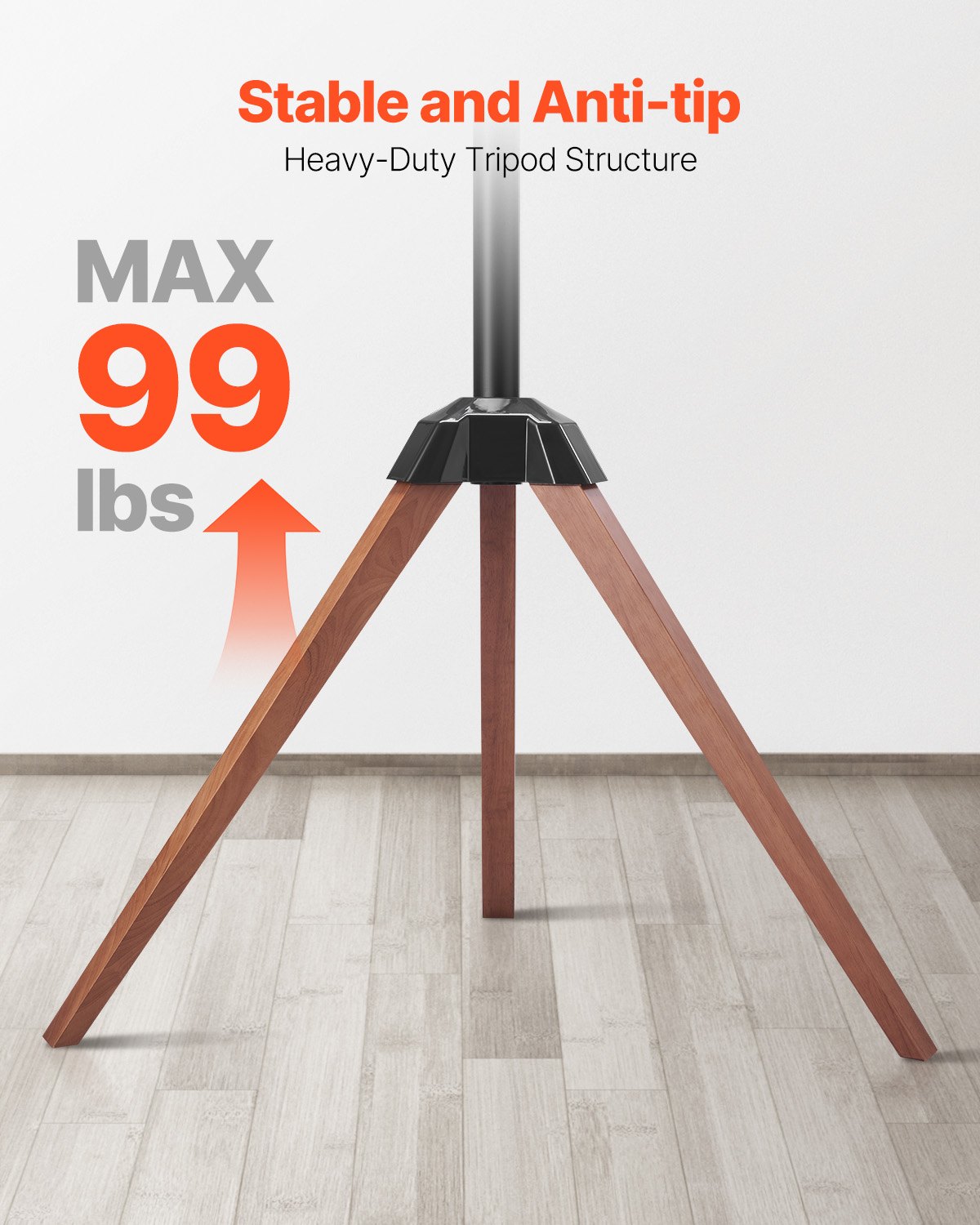 Stojak pod telewizor VEVOR ze statywem do telewizorów płaskich i zakrzywionych o przekątnej 1016–1651 mm i wadze do 45 kg, obrót w lewo i prawo o 18°, przenośny stojak pod telewizor z drewnianymi nogami do sypialni, salonu, studia