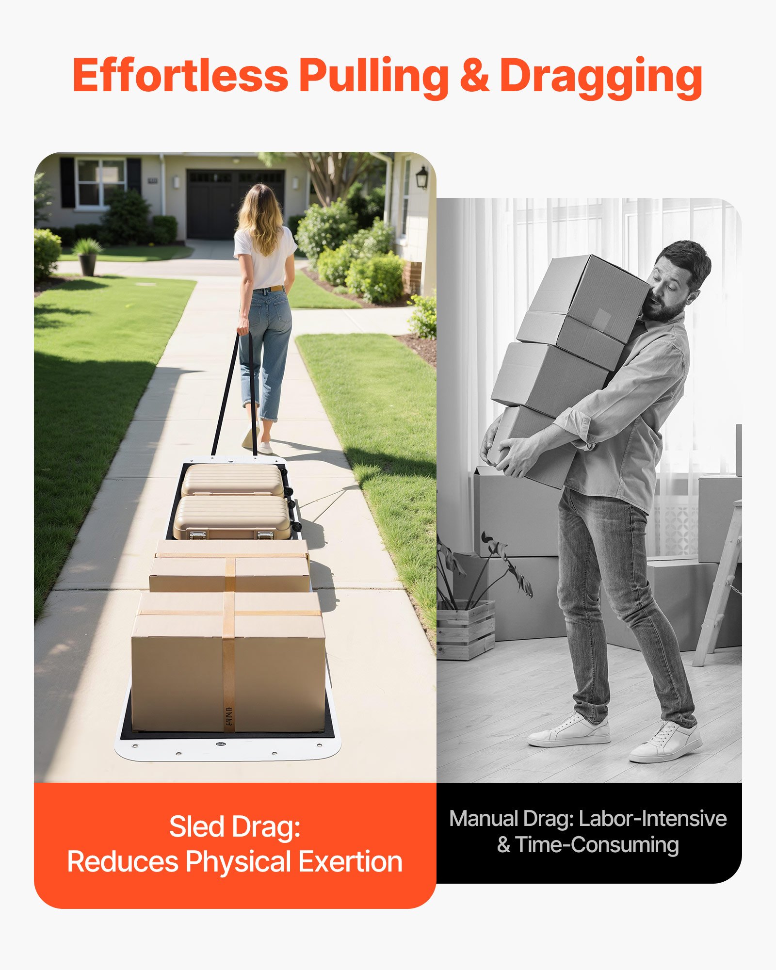 Sanie VEVOR Deer, 2800 x 1015 mm, sanie wielofunkcyjne PE, ładowność 725,75 kg, ciągnione ręcznie, kompatybilne z ciągnikiem ATV UTV, mata transportowa do ogrodu, wędkarstwa podlodowego, drewno