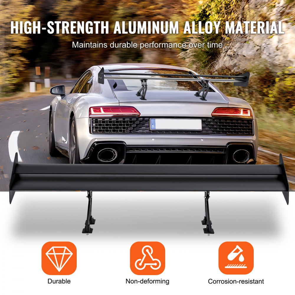 VEVOR GT Wing Car Spoiler, 53.1 Inch Universal Double Deck Spoiler, Adjustable Lightweight Aluminum, Car Rear Spoiler Wing, Racing Spoiler BGW/JDM Drift Black