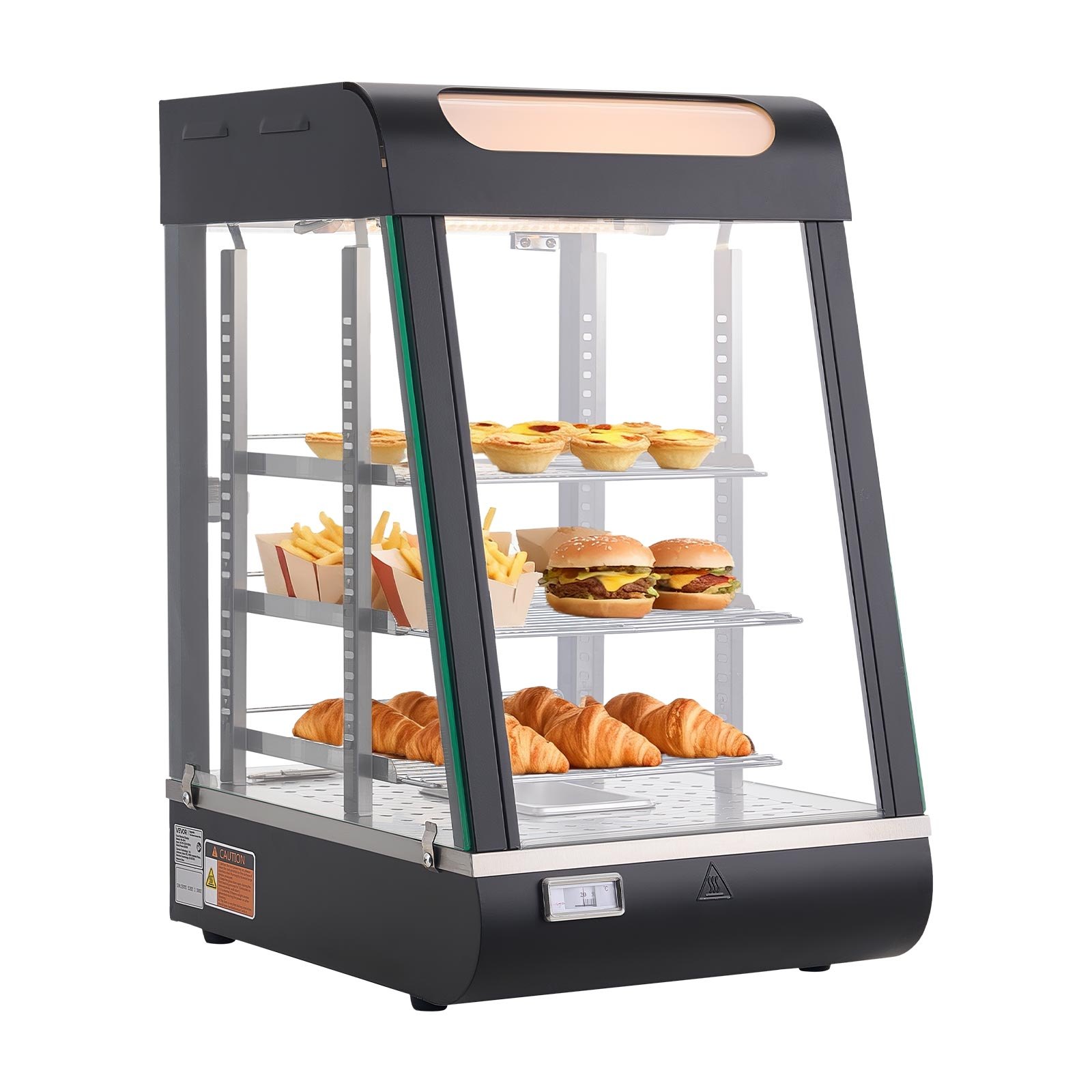 VEVOR 3-Tier Commercial Food Warmer Display, 800W Food Display Warmer with LED Light, Top Storage and Adjustable Shelves, 30–85°C Steam Heating, 60 Qt /57L for Hamburger, Pizza, Bread, Fried Chicken