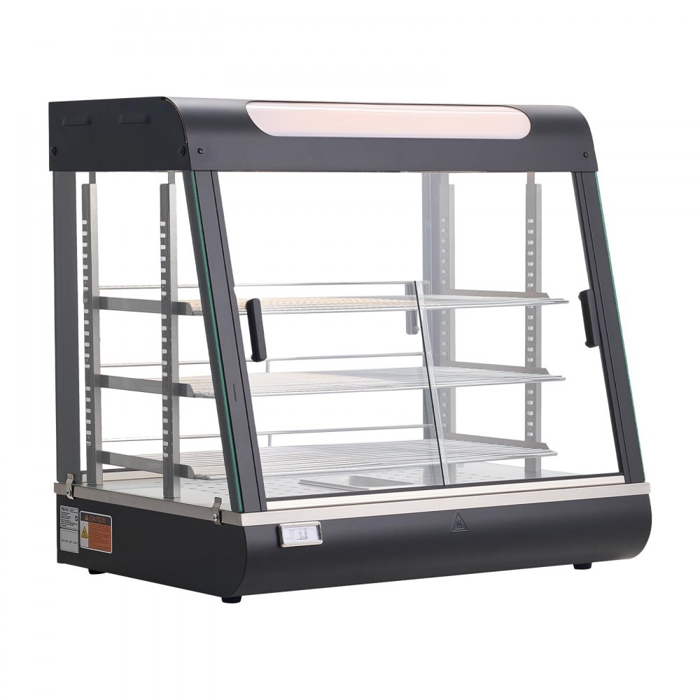 VEVOR 3-poziomowa witryna grzewcza 100 l, 1200 W, witryna grzewcza 30–85 °C, podgrzewacz do żywności z oświetleniem LED i regulowanymi półkami, witryna do prezentacji hamburgerów, pizzy, pieczywa, pieczonego kurczaka