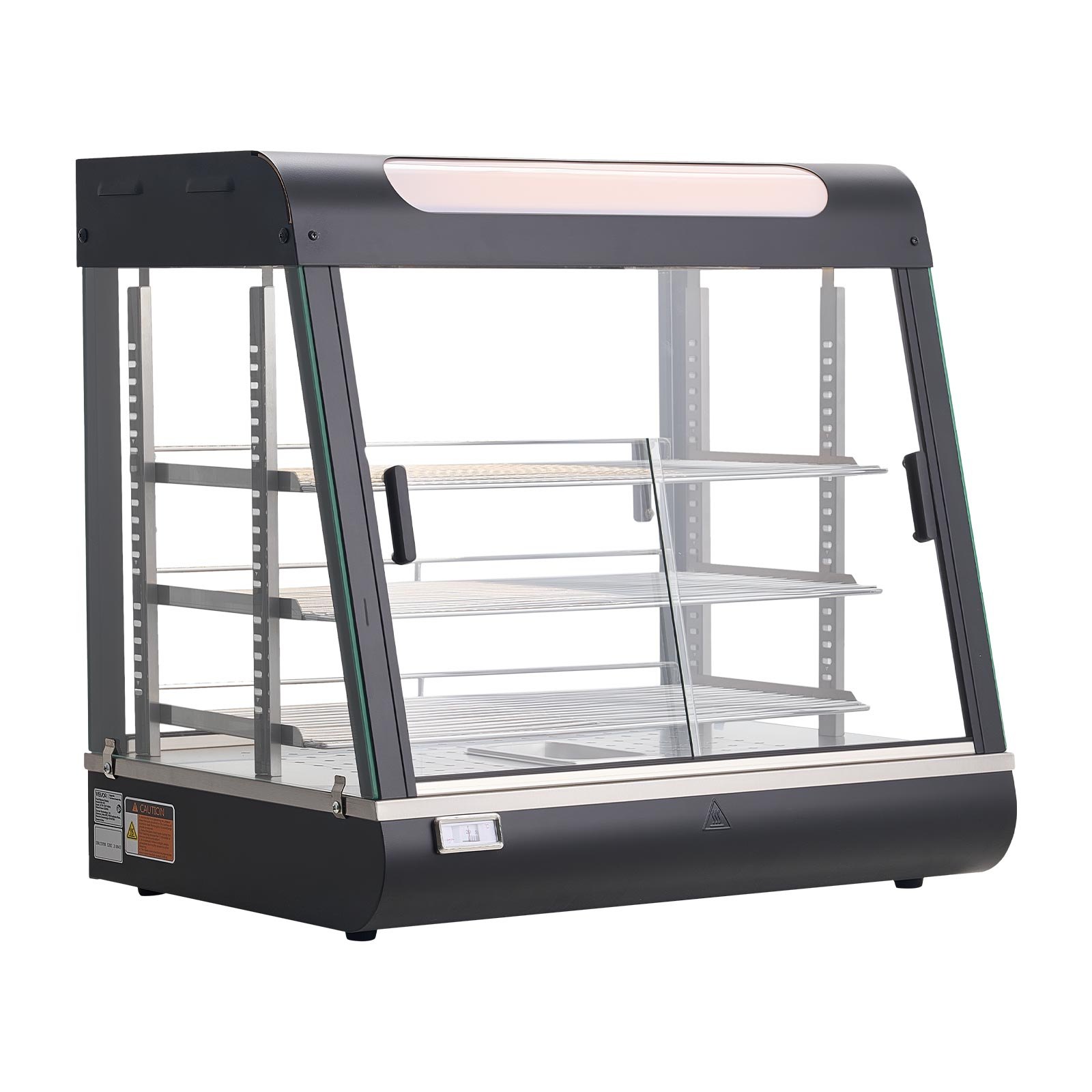 VEVOR 3-poziomowa witryna grzewcza 100 l, 1200 W, witryna grzewcza 30–85 °C, podgrzewacz do żywności z oświetleniem LED i regulowanymi półkami, witryna do prezentacji hamburgerów, pizzy, pieczywa, pieczonego kurczaka