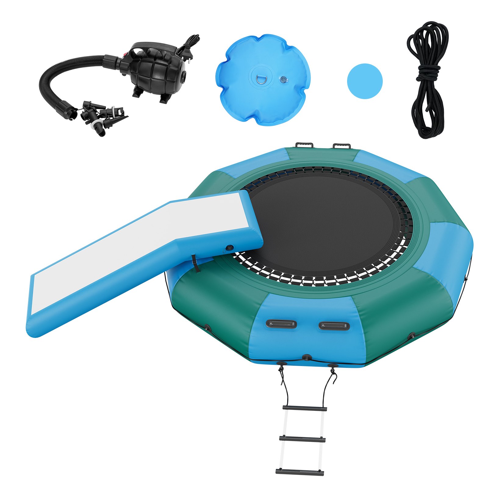 VEVOR Inflatable Water Trampoline with Slide & Ladder, Waterproof, Abrasion-Resistant, Durable Water Trampoline, 3.05 m Large Jumping Surface, Jumping Platform Water Park Pool Trampoline, Toys